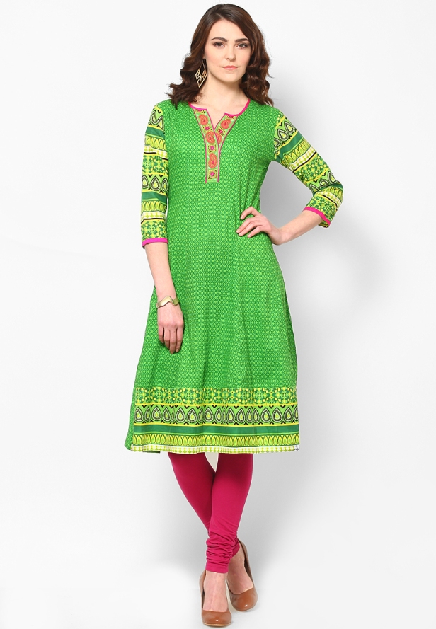 green-printed-anarkali-knee-length-cotton-kurti-with-3-slash-4th-sleeves-original